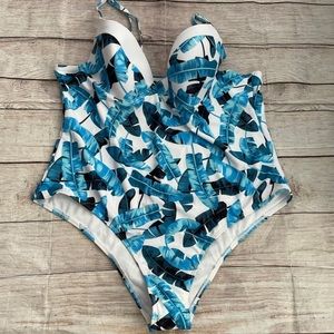NWOT Random Leaf Print Bustier One Piece Swimsuit SHEIN Size 3XL
